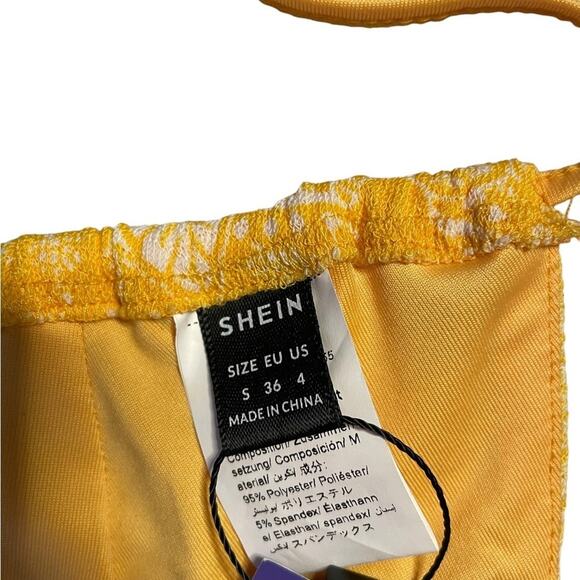 Shein Bikini Top String Canary Triangle Yellow Size S Floral Sexy Beach Swim - Picture 4 of 7